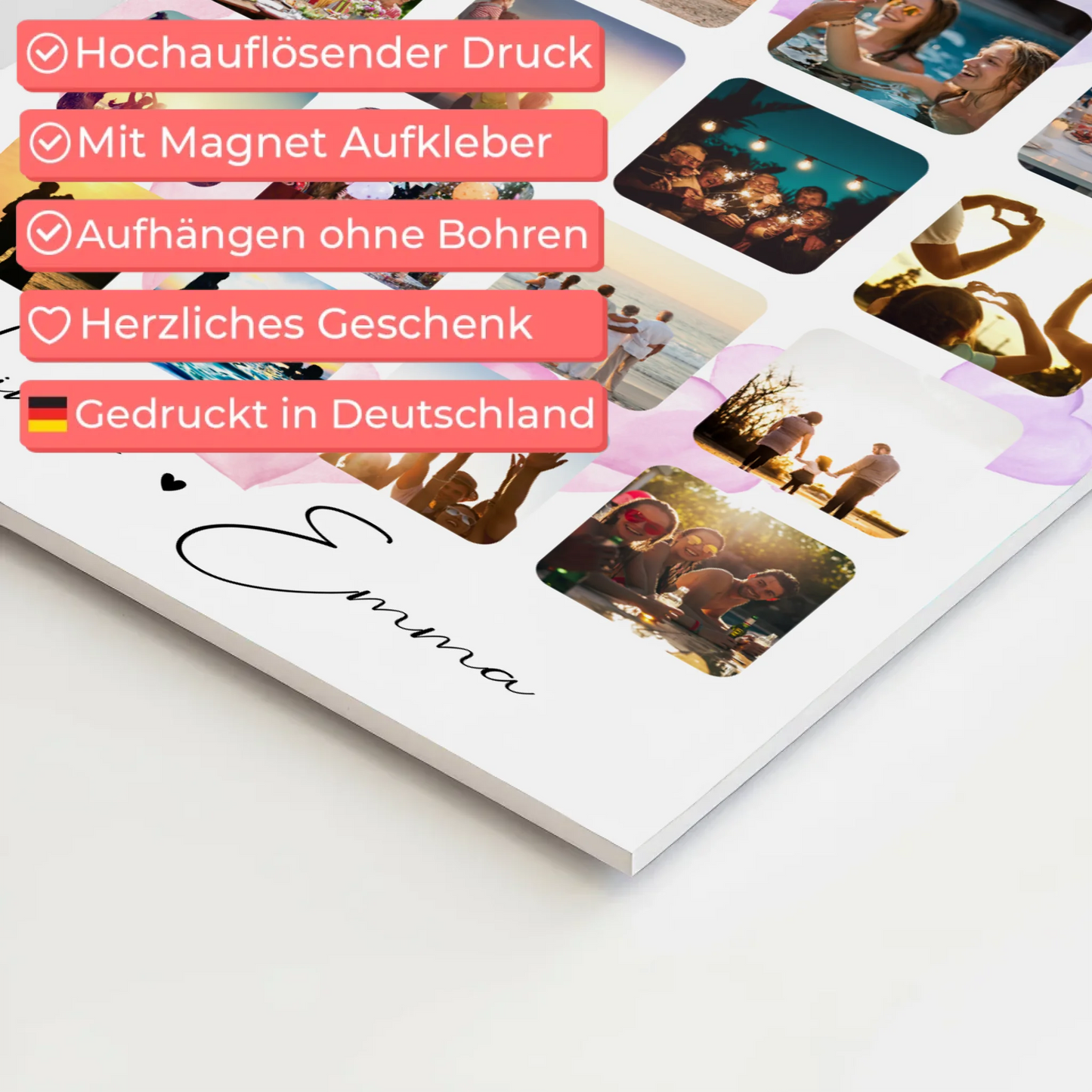 Personalisiertes Fotoboard Poster Magnetisch Für Paare 16 Fotos Volim te Liebe auf Kroatisch Geschenk