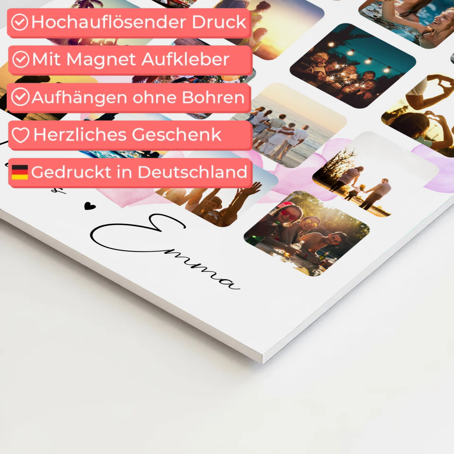 Personalisiertes Fotoboard Poster Magnetisch Für Paare 16 Fotos Volim te Liebe auf Kroatisch Geschenk