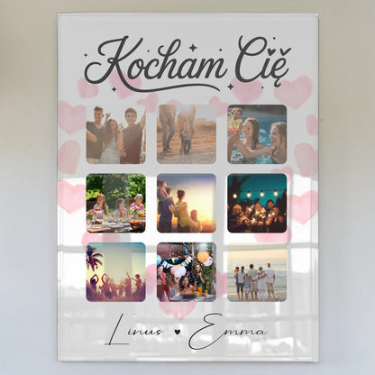 Personalisierte Fotocollage für Paare auf Acrylglas mit 9 Fotos Kocham cię Liebe auf Polnisch Geschenk