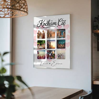 Personalisierte Fotocollage für Paare auf Acrylglas mit 9 Fotos Kocham cię Liebe auf Polnisch Geschenk