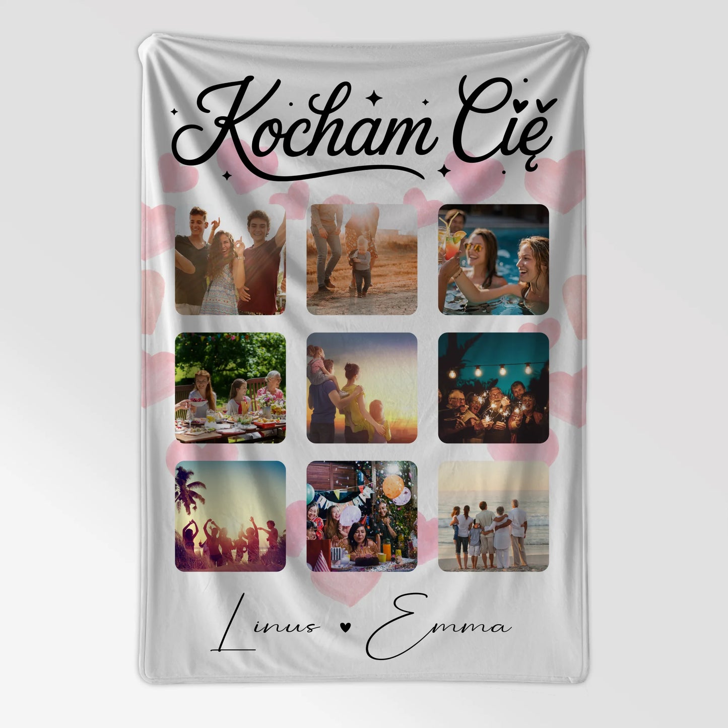 Personalisierte Kuscheldecke Mit Namen Fotocollage für Paare 9 Fotos Kocham Cie Liebe auf Polnisch Geschenk 7