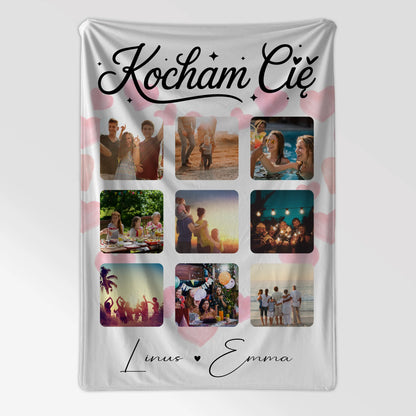 Personalisierte Kuscheldecke Mit Namen Fotocollage für Paare 9 Fotos Kocham Cie Liebe auf Polnisch Geschenk 7