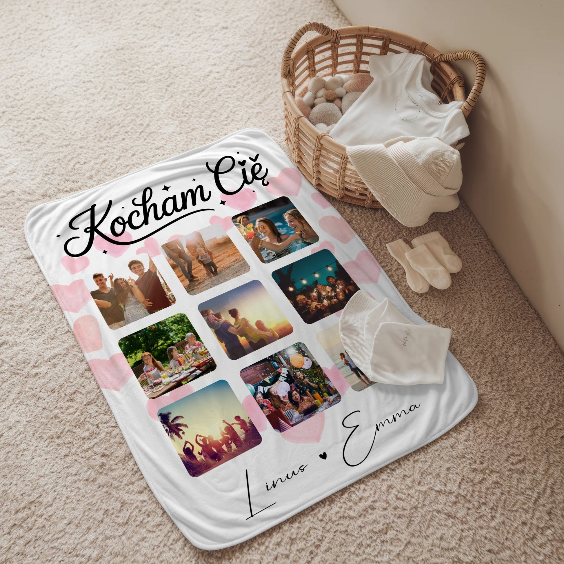Personalisierte Kuscheldecke Mit Namen Fotocollage für Paare 9 Fotos Kocham Cie Liebe auf Polnisch Geschenk 2