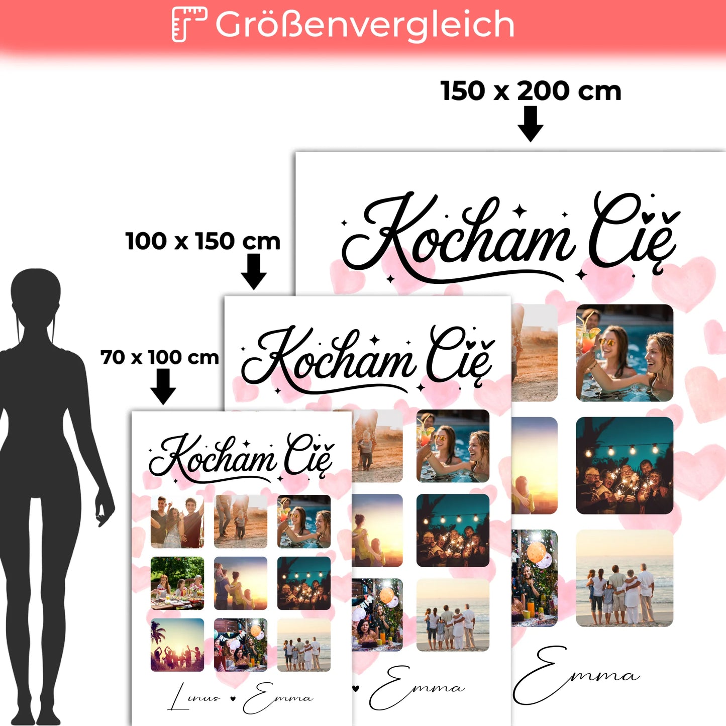 Personalisierte Kuscheldecke Mit Namen Fotocollage für Paare 9 Fotos Kocham Cie Liebe auf Polnisch Geschenk 5