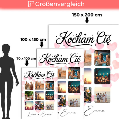 Personalisierte Kuscheldecke Mit Namen Fotocollage für Paare 9 Fotos Kocham Cie Liebe auf Polnisch Geschenk 5