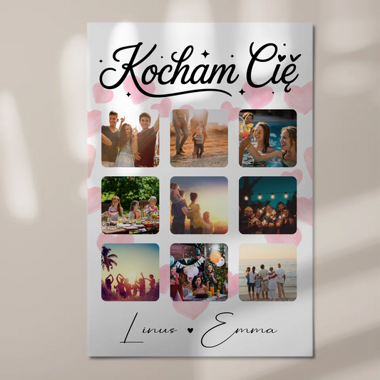 Personalisiertes Magnetposter Fotoboard Fotocollage für Paare mit 9 Fotos Kocham cię Liebe auf Polnisch Geschenk 1