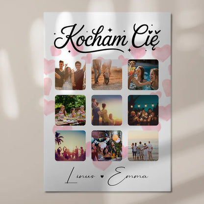 Personalisiertes Magnetposter Fotoboard Fotocollage für Paare mit 9 Fotos Kocham cię Liebe auf Polnisch Geschenk 7
