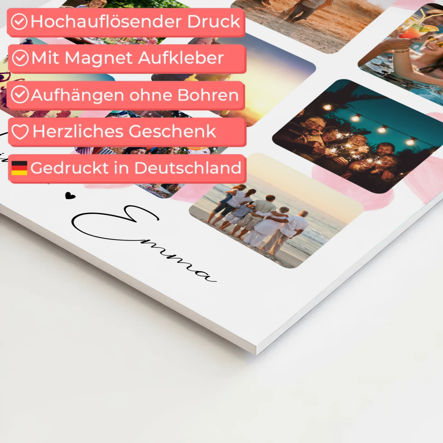 Personalisiertes Magnetposter Fotoboard Fotocollage für Paare mit 9 Fotos Kocham cię Liebe auf Polnisch Geschenk