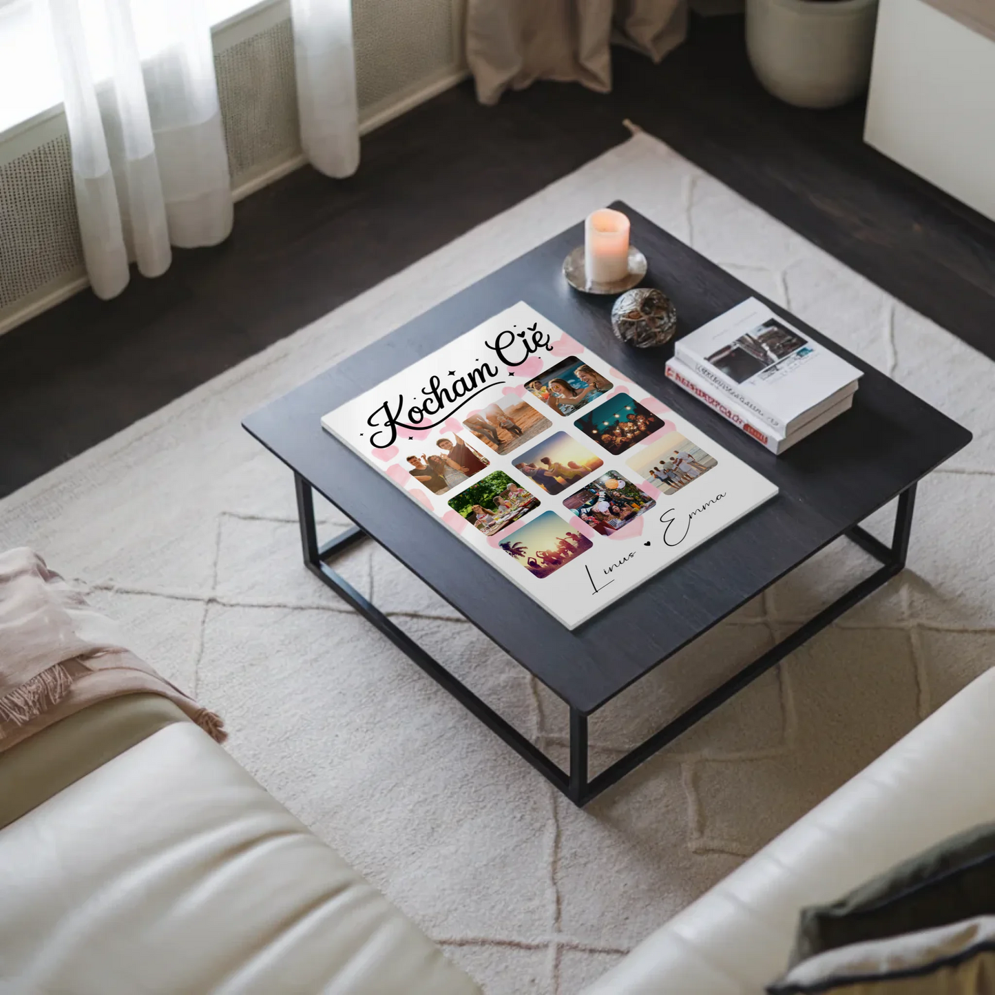 Personalisiertes Magnetposter Fotoboard Fotocollage für Paare mit 9 Fotos Kocham cię Liebe auf Polnisch Geschenk