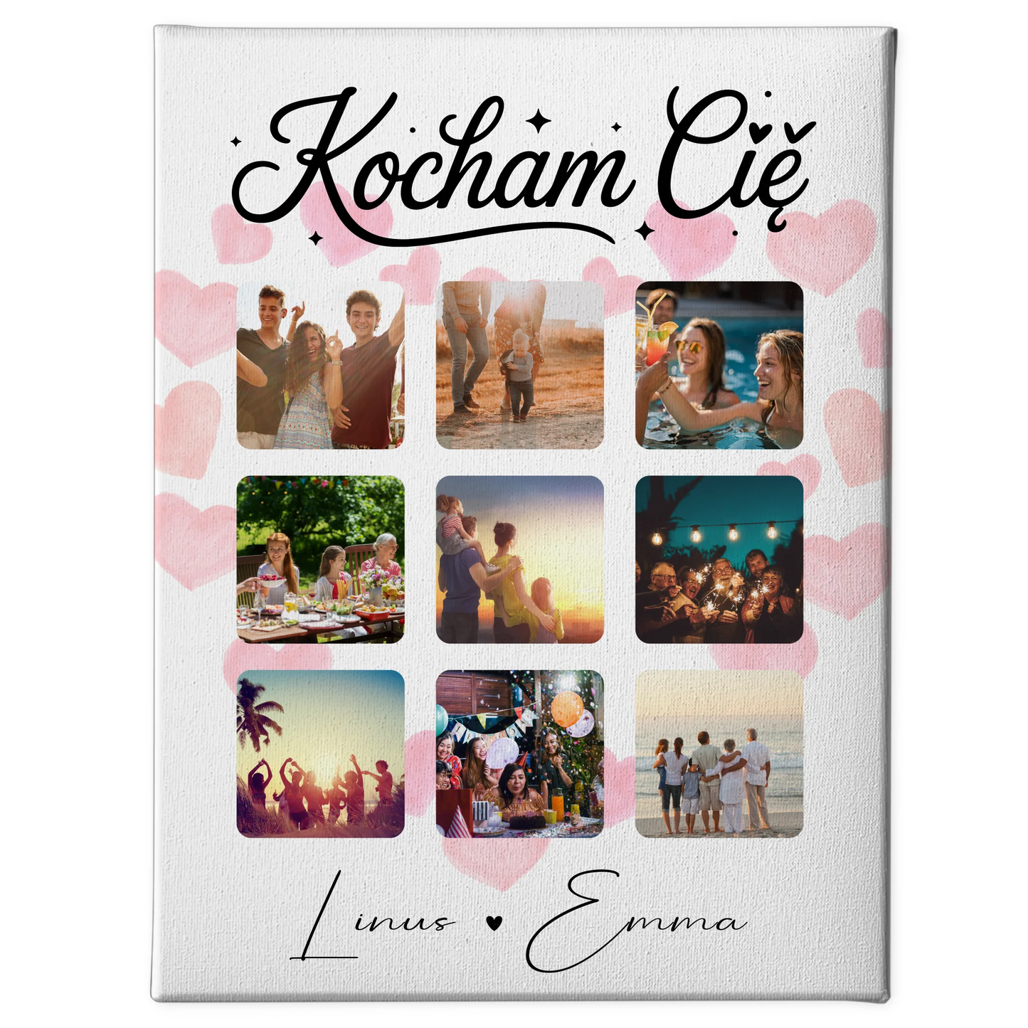 Personalisierte Leinwandbild Paar mit Fotocollage für Paare 9 Fotos Kocham cię Liebe auf Polnisch Geschenk 1