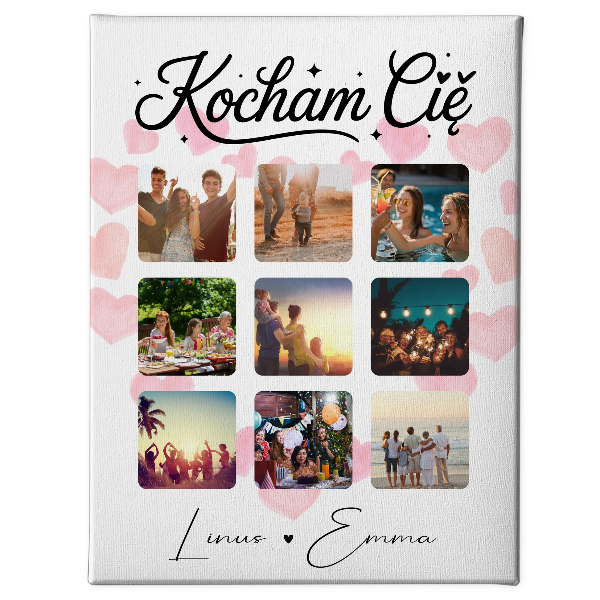 Personalisierte Leinwandbild Paar mit Fotocollage für Paare 9 Fotos Kocham cię Liebe auf Polnisch Geschenk 1