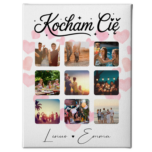 Personalisierte Leinwandbild Paar mit Fotocollage für Paare 9 Fotos Kocham cię Liebe auf Polnisch Geschenk 1