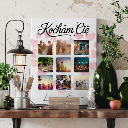 Personalisierte Leinwandbild Paar mit Fotocollage für Paare 9 Fotos Kocham cię Liebe auf Polnisch Geschenk 3