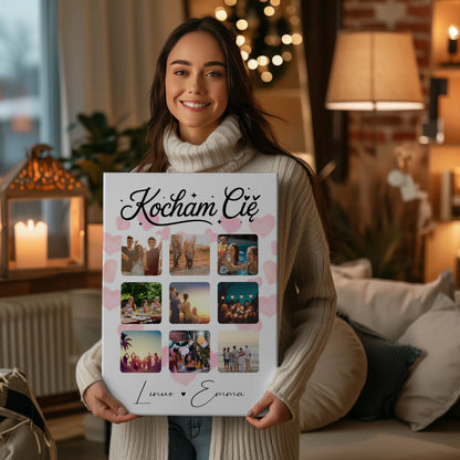 Personalisierte Leinwandbild Paar mit Fotocollage für Paare 9 Fotos Kocham cię Liebe auf Polnisch Geschenk 2