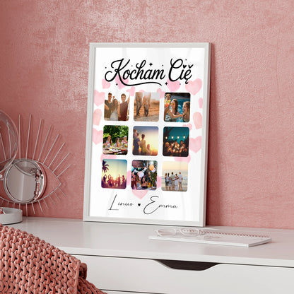 Liebes Poster Fotocollage für Paare mit 9 Fotos Kocham cię Liebe auf Polnisch Geschenk