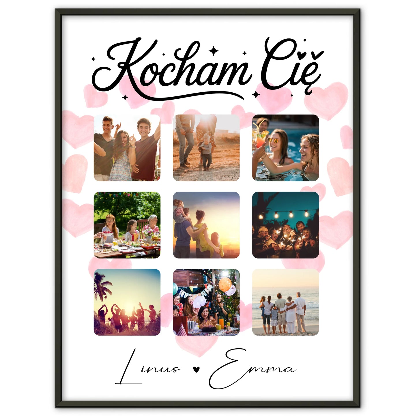 Liebes Poster Fotocollage für Paare mit 9 Fotos Kocham cię Liebe auf Polnisch Geschenk