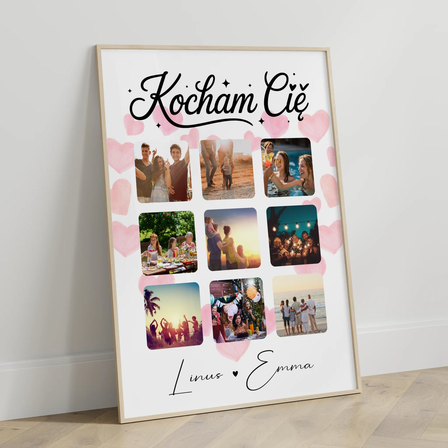 Liebes Poster Fotocollage für Paare mit 9 Fotos Kocham cię Liebe auf Polnisch Geschenk
