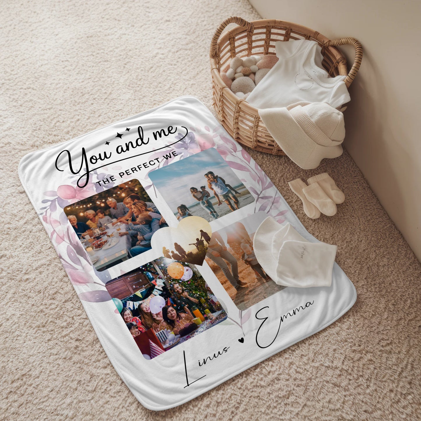 Decke Mit Namen Paar Fotocollage 4 Fotos You and Me The Perfect We personalisiertes Geschenk 2