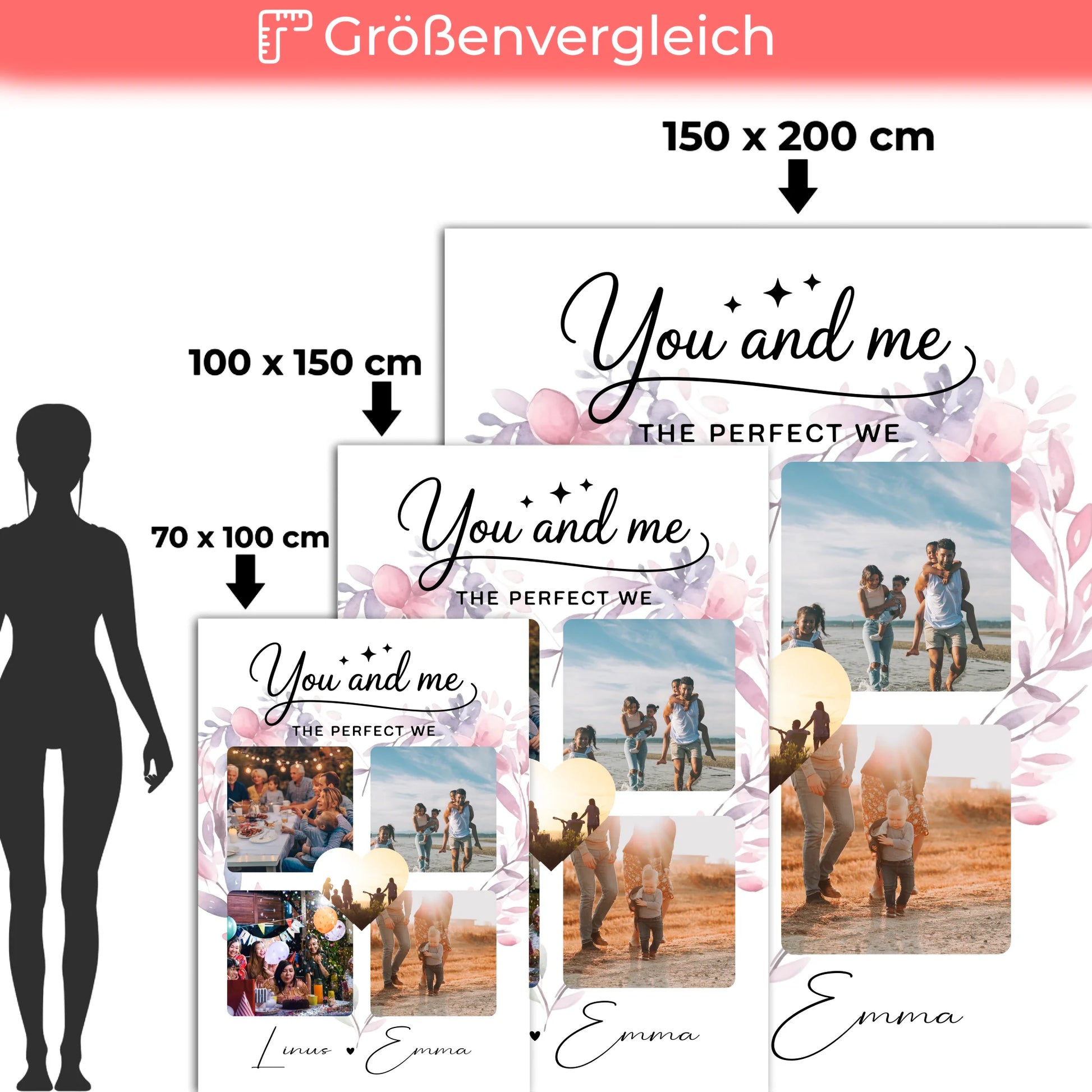 Decke Mit Namen Paar Fotocollage 4 Fotos You and Me The Perfect We personalisiertes Geschenk 5