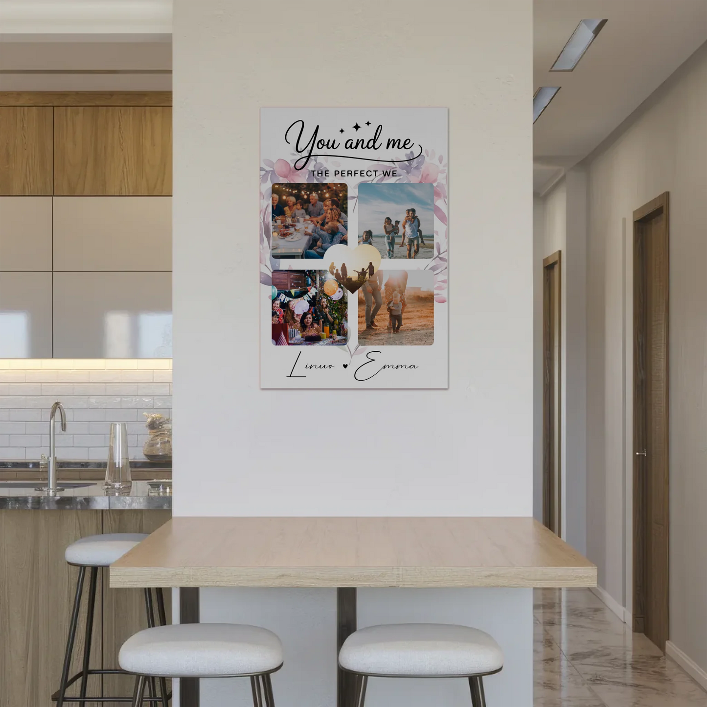 Personalisiertes Fotoboard Magnet Wandbild Paar Fotocollage 4 Fotos You and me The perfect we Geschenk