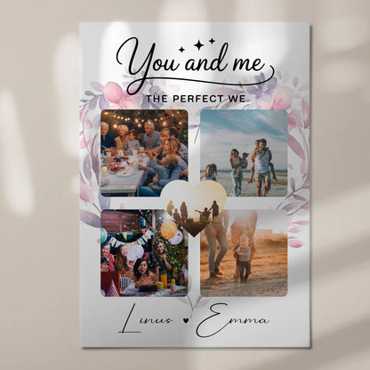 Personalisiertes Fotoboard Magnet Wandbild Paar Fotocollage 4 Fotos You and me The perfect we Geschenk