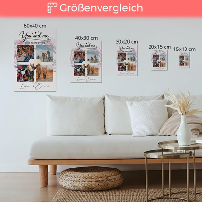 Personalisiertes Fotoboard Magnet Wandbild Paar Fotocollage 4 Fotos You and me The perfect we Geschenk