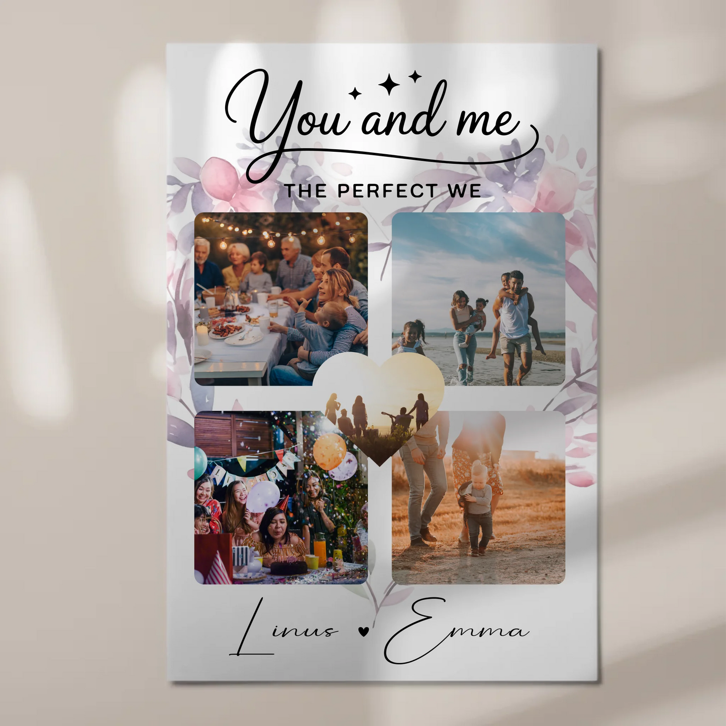 Personalisiertes Fotoboard Magnet Wandbild Paar Fotocollage 4 Fotos You and me The perfect we Geschenk