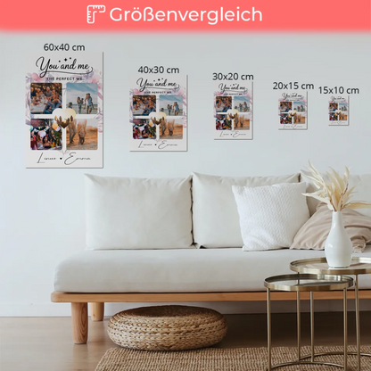 Personalisiertes Fotoboard Magnet Wandbild Paar Fotocollage 4 Fotos You and me The perfect we Geschenk