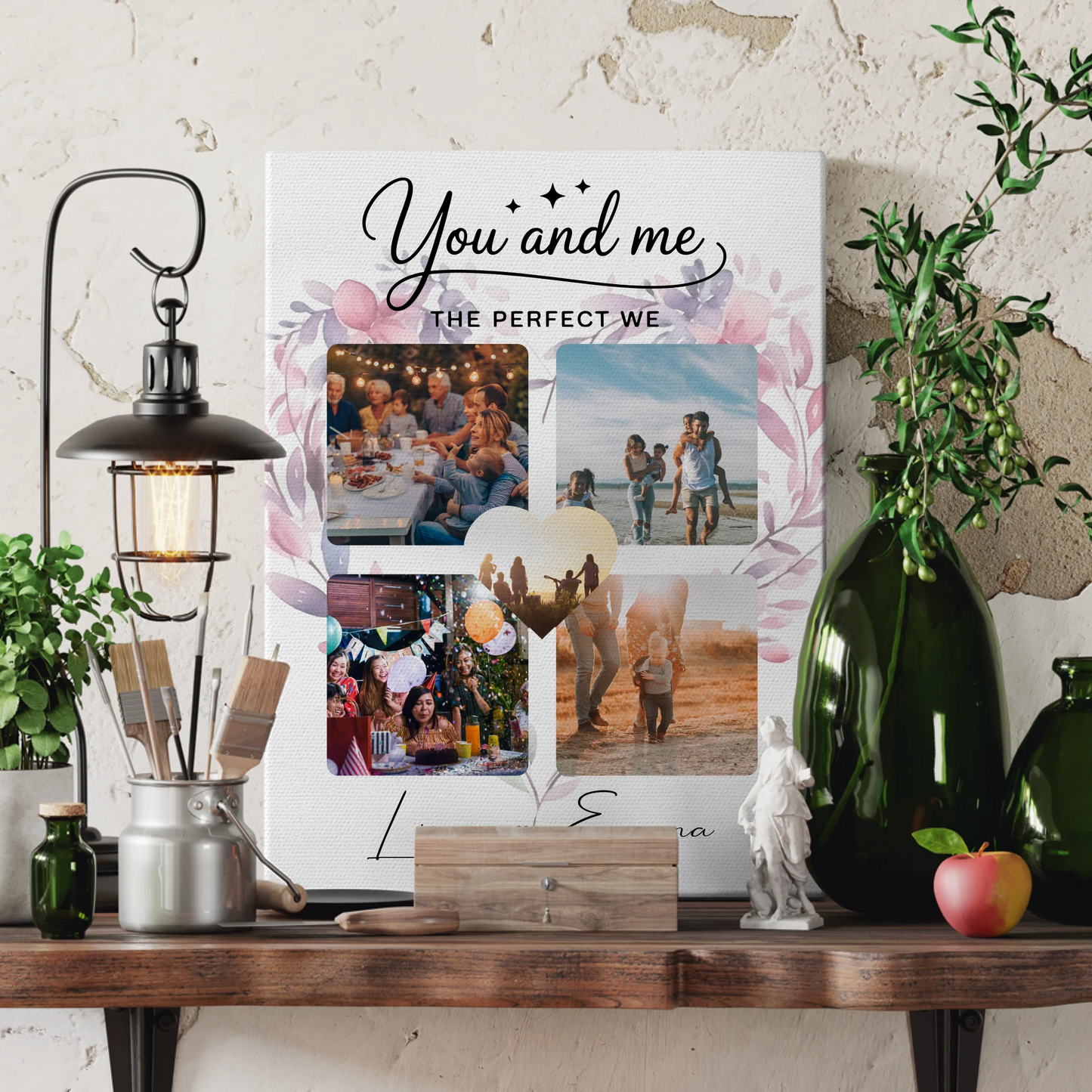Paar Leinwand mit 4 Fotos und Paar Fotocollage You and me The perfect we personalisiertes Geschenk 3