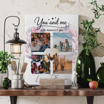 Paar Leinwand mit 4 Fotos und Paar Fotocollage You and me The perfect we personalisiertes Geschenk 3