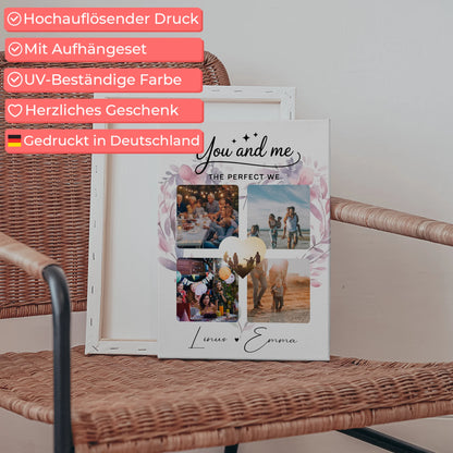 Paar Leinwand mit 4 Fotos und Paar Fotocollage You and me The perfect we personalisiertes Geschenk 5