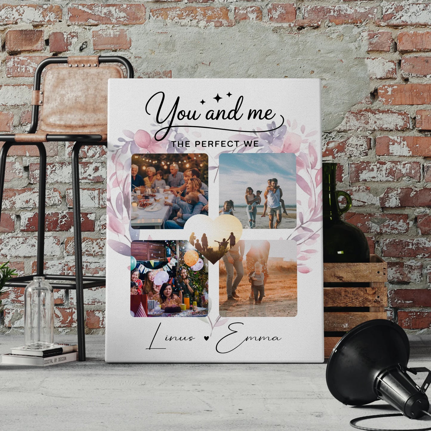 Paar Leinwand mit 4 Fotos und Paar Fotocollage You and me The perfect we personalisiertes Geschenk 4