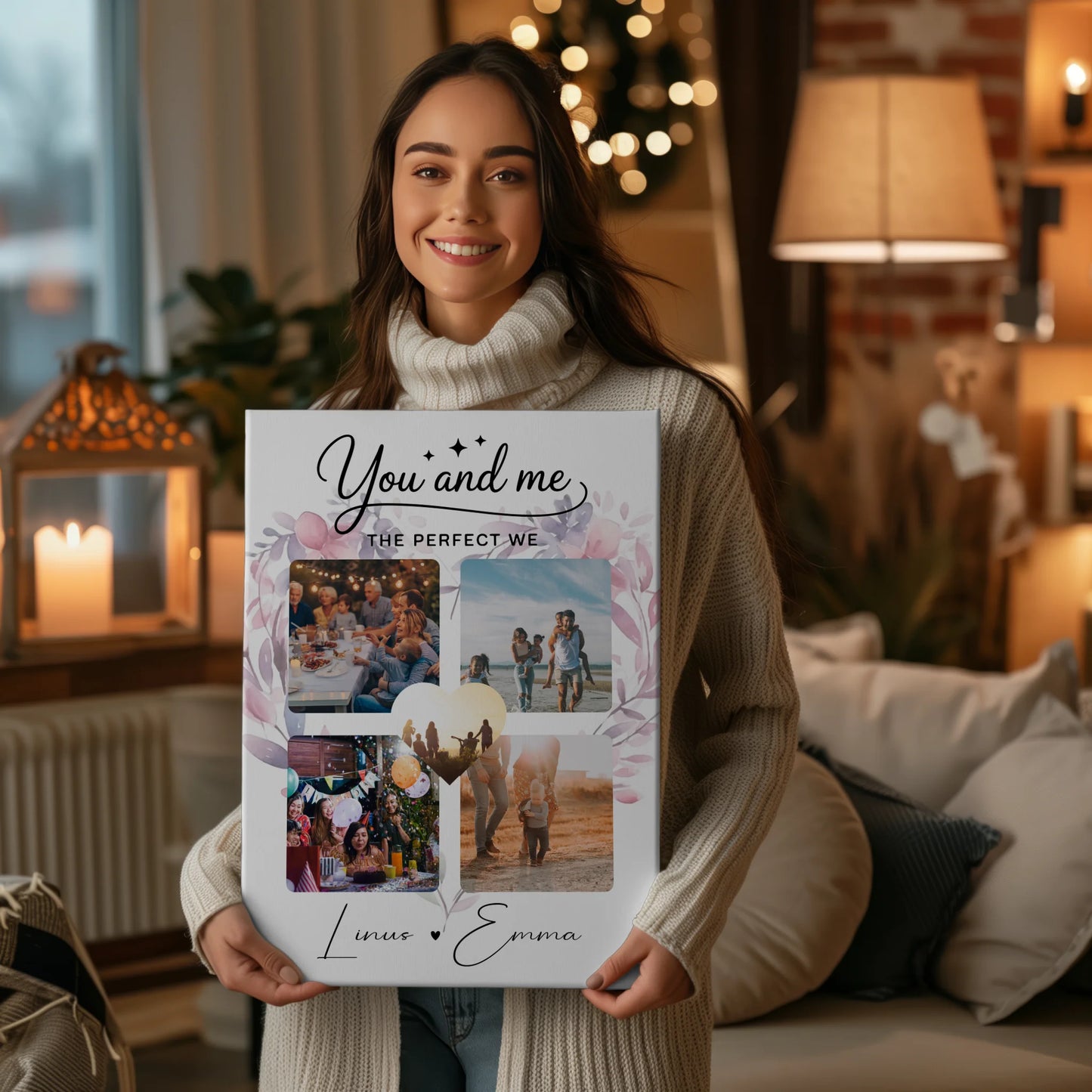 Paar Leinwand mit 4 Fotos und Paar Fotocollage You and me The perfect we personalisiertes Geschenk 2