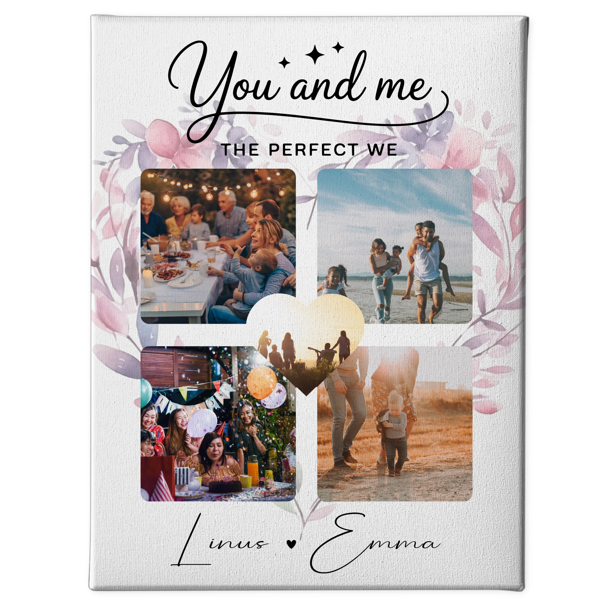 Paar Leinwand mit 4 Fotos und Paar Fotocollage You and me The perfect we personalisiertes Geschenk 1