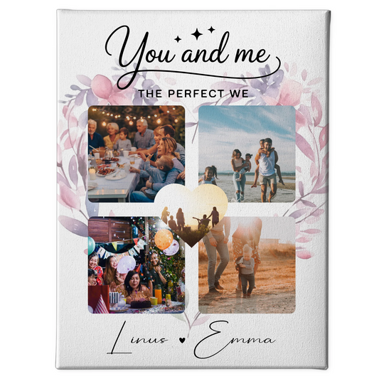 Paar Leinwand mit 4 Fotos und Paar Fotocollage You and me The perfect we personalisiertes Geschenk 1