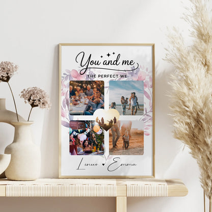 Pärchen Poster Personalisiert Geschenk Paar Fotocollage 4 Fotos You and me The perfect we