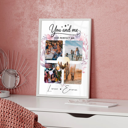 Pärchen Poster Personalisiert Geschenk Paar Fotocollage 4 Fotos You and me The perfect we