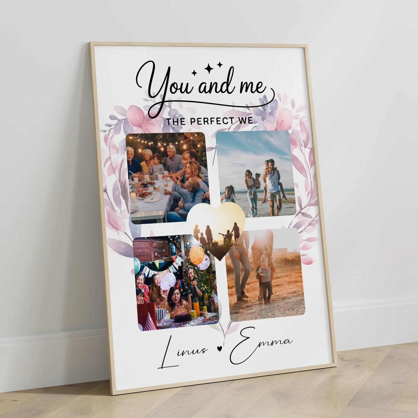 Pärchen Poster Personalisiert Geschenk Paar Fotocollage 4 Fotos You and me The perfect we
