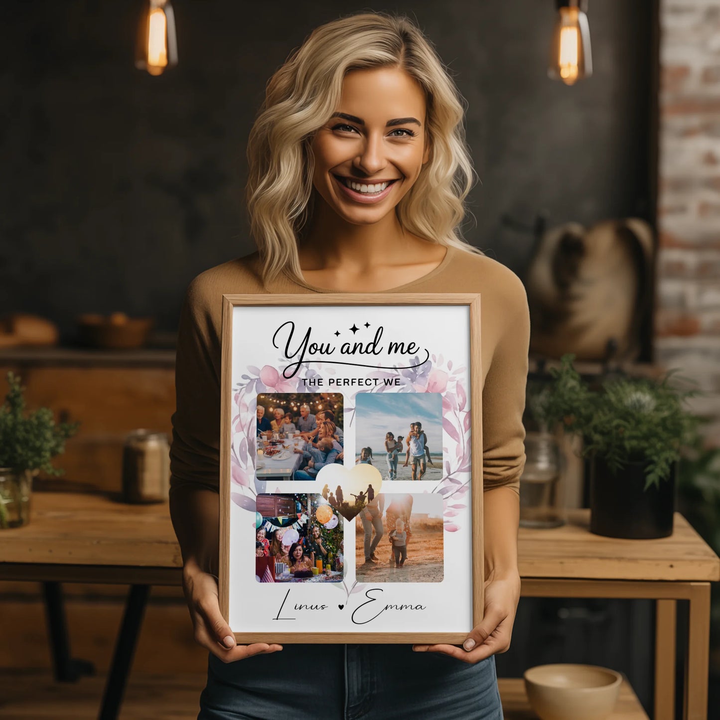 Pärchen Poster Personalisiert Geschenk Paar Fotocollage 4 Fotos You and me The perfect we