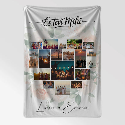 Personalisierte Kuscheldecke Mit Namen Fotocollage Liebe 19 Herz Fotos Es tevi mīlu Geschenk 7
