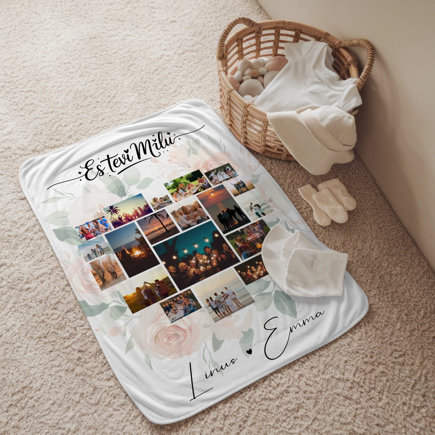 Personalisierte Kuscheldecke Mit Namen Fotocollage Liebe 19 Herz Fotos Es tevi mīlu Geschenk 2