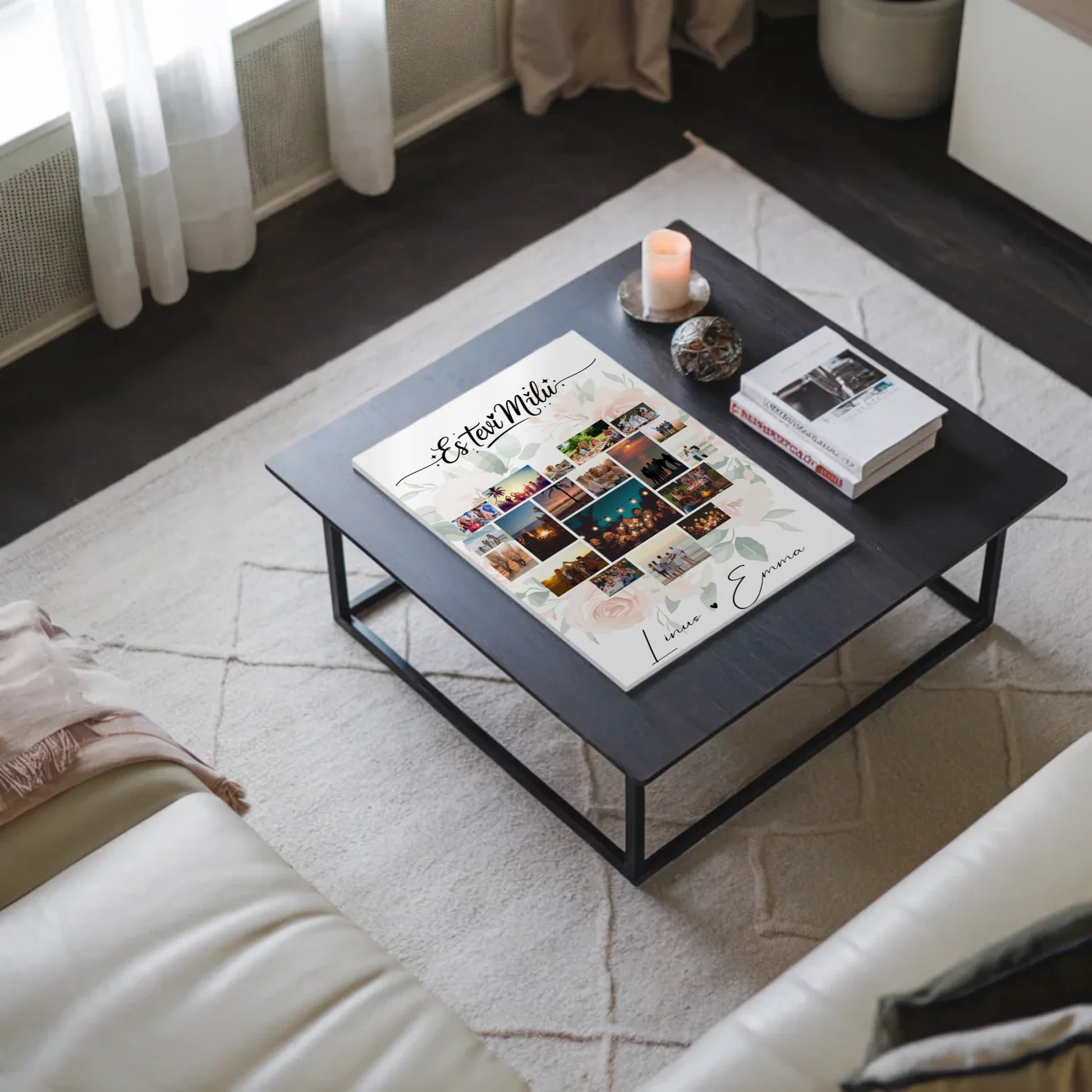 Personalisiertes Fotoboard Magnet Wandbild mit 19 Herz Fotos und Liebe auf Lettisch 3