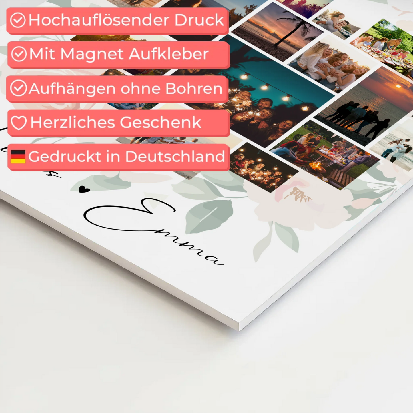 Personalisiertes Fotoboard Magnet Wandbild mit 19 Herz Fotos und Liebe auf Lettisch 4