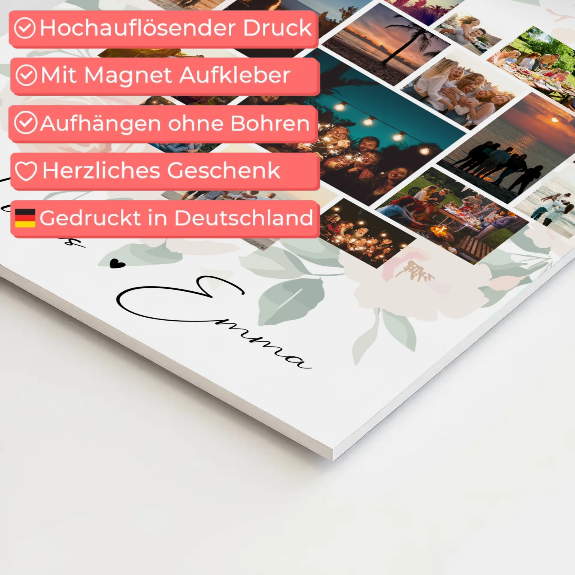 Personalisiertes Fotoboard Magnet Wandbild mit 19 Herz Fotos und Liebe auf Lettisch 4