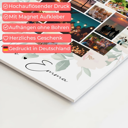 Personalisiertes Fotoboard Magnet Wandbild mit 19 Herz Fotos und Liebe auf Lettisch