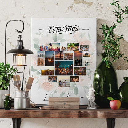 Personalisierte Paar Leinwand mit Fotocollage Liebe 19 Herz Fotos Es tevi mīlu Geschenk 3