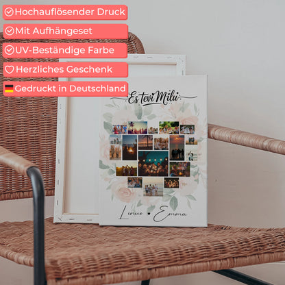 Personalisierte Paar Leinwand mit Fotocollage Liebe 19 Herz Fotos Es tevi mīlu Geschenk 5