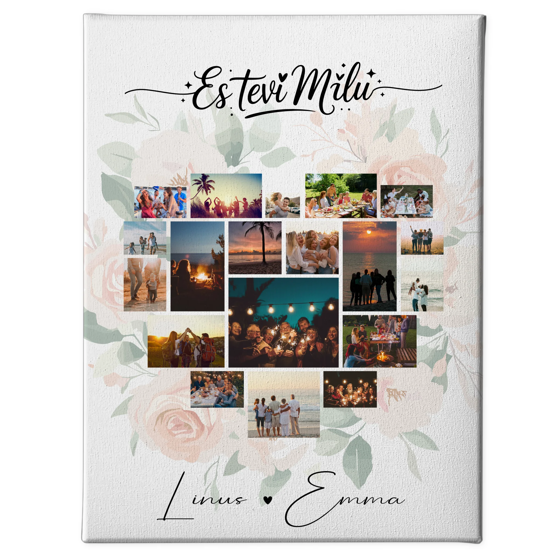 Personalisierte Paar Leinwand mit Fotocollage Liebe 19 Herz Fotos Es tevi mīlu Geschenk 1