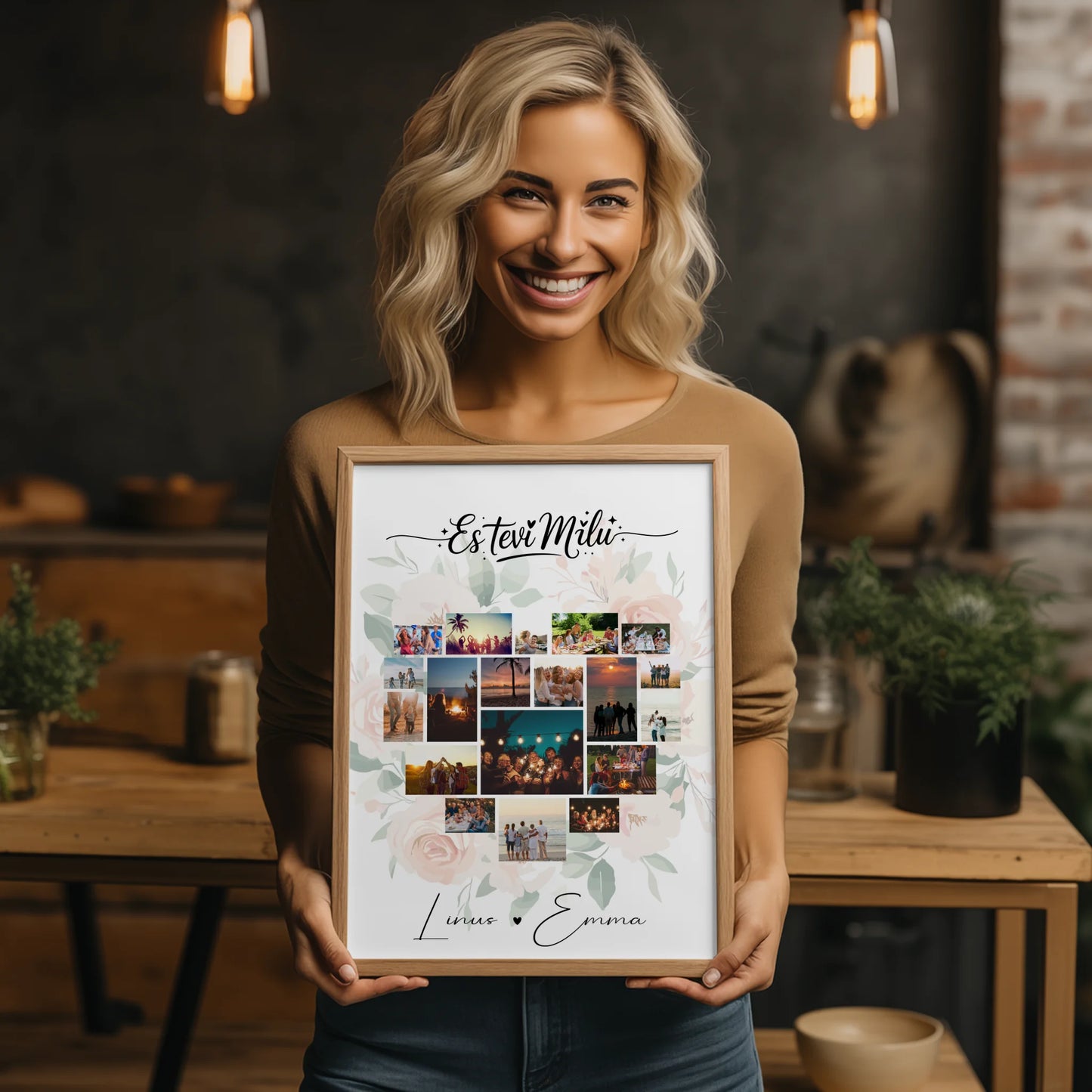 Liebesposter Fotocollage Liebe mit 19 Herz Fotos Es tevi milu Lettisch Geschenk