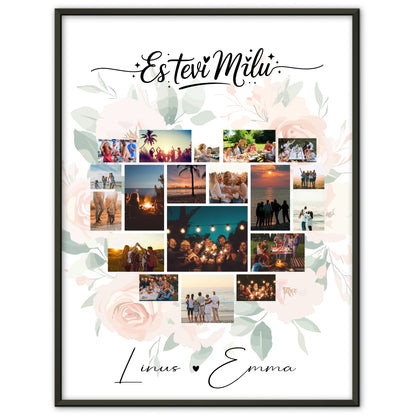 Liebesposter Fotocollage Liebe mit 19 Herz Fotos Es tevi milu Lettisch Geschenk